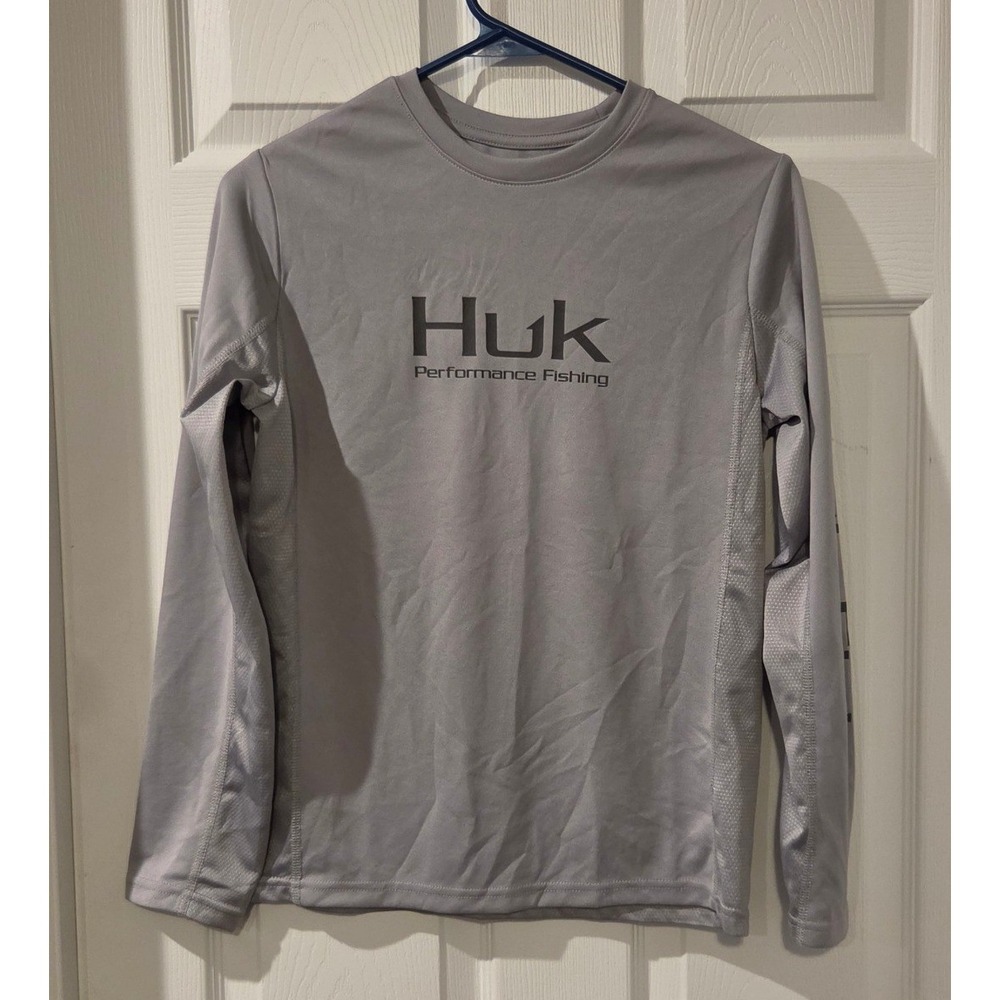 Huk Performance Fishing Youth Large Gray Long Sleeve UPF Shirt Boys YL